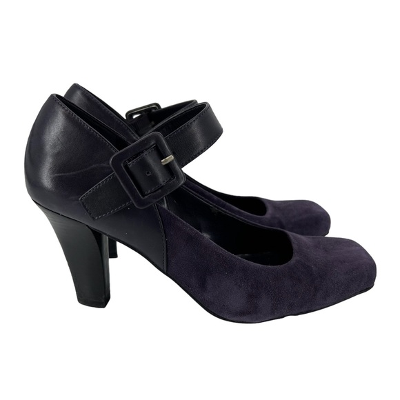 Franco Sarto Purple Suede Square Toe Mantra Mary Jane Heels - Picture 4 of 7